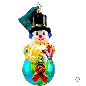 Christopher Radko Global Concern Blown Glass Ornament Snowman Aids Charity 2005
